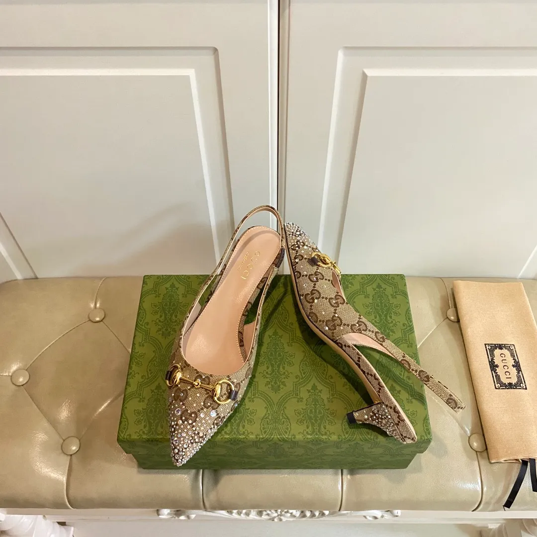 👟👟Ex-factory price 660👟👟, Gucci high heels, original canvas embellished with bright crystals, sheepskin lining, leather outsole, size 35-40 (41 customized, non-refundable)